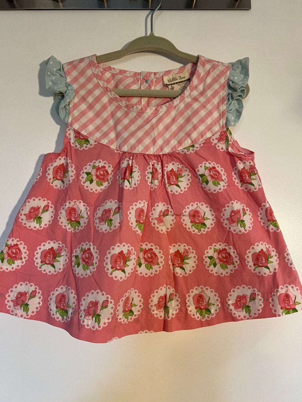 Matilda Jane Pink Rose Print Sleeveless Top with Gingham Yoke